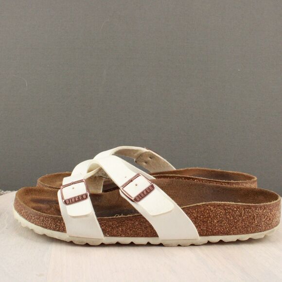 Birkenstock Yao Sandals Womans 40 (US 9) White Leather Strappy Slide Birko-Flor - Picture 6 of 11